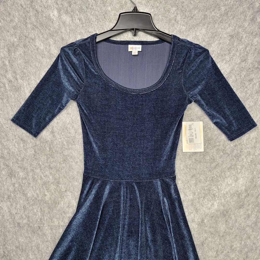 Brand NEW LuLaRoe Nicole XXS Dress‎ Dark Blue Velvet - Picture 2 of 9